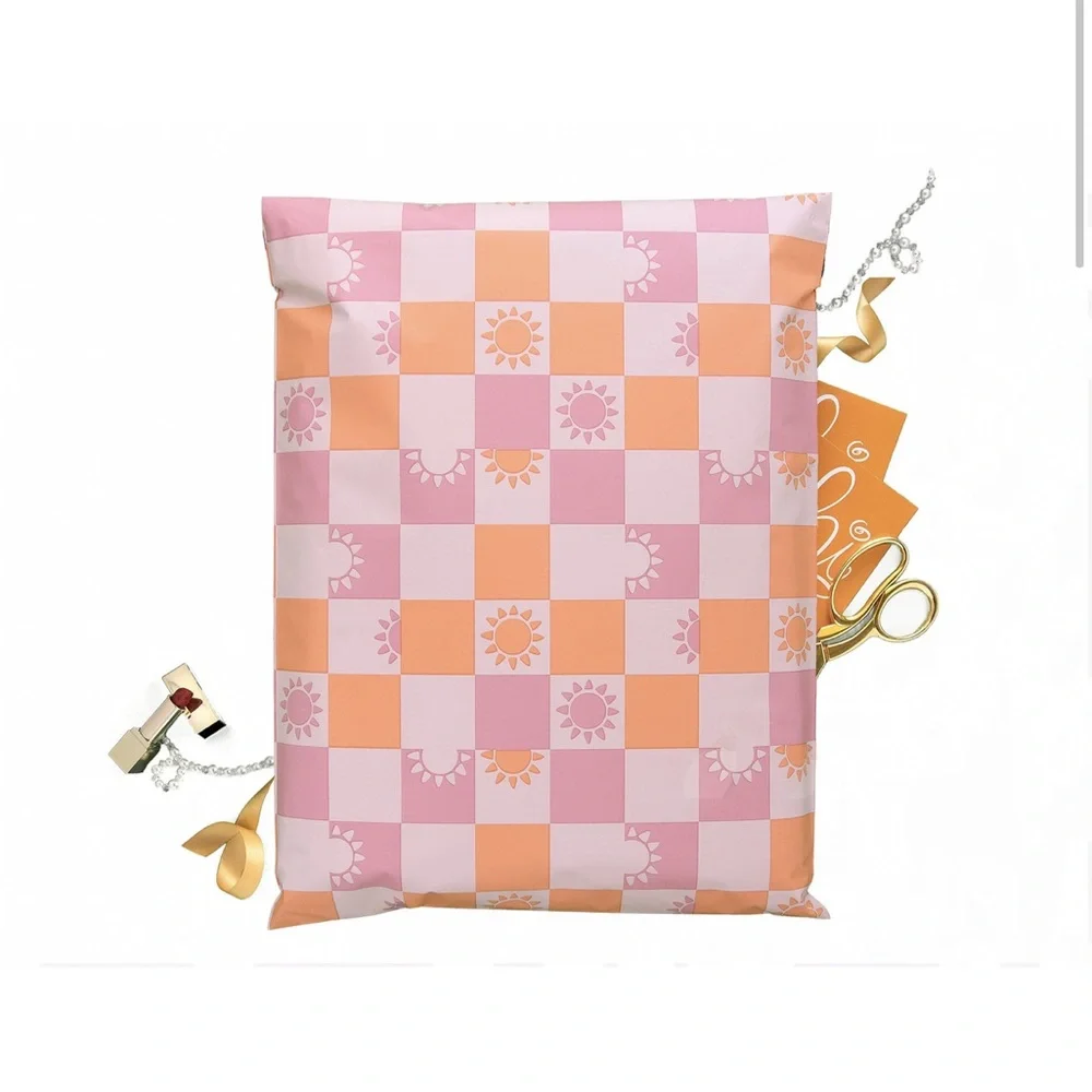 Pink and Orange Checkered Sunshine Polymailers, 14x17, Pack of 25!